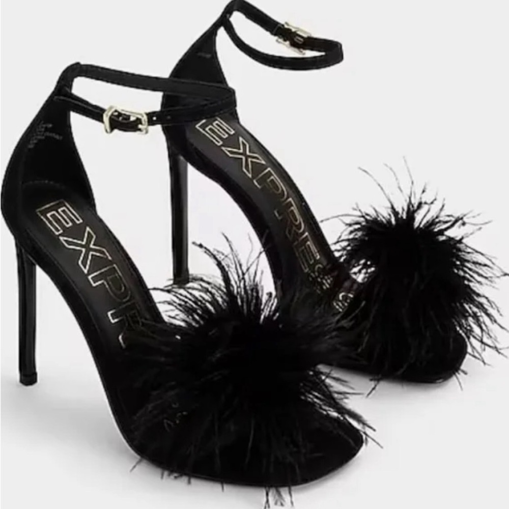 Express Black Feather Toe Heels